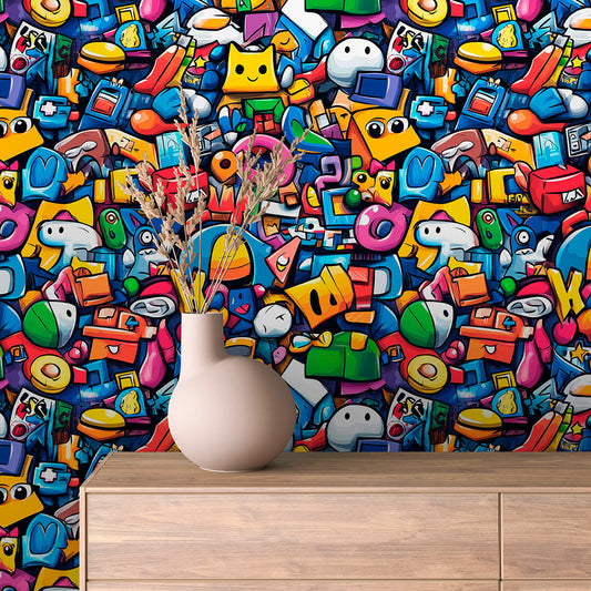 Papier Peint Artistique Style Street Art Multicolore
