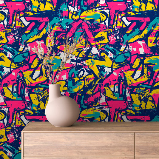 Papier Peint Artistique Style Street Art Multicolore
