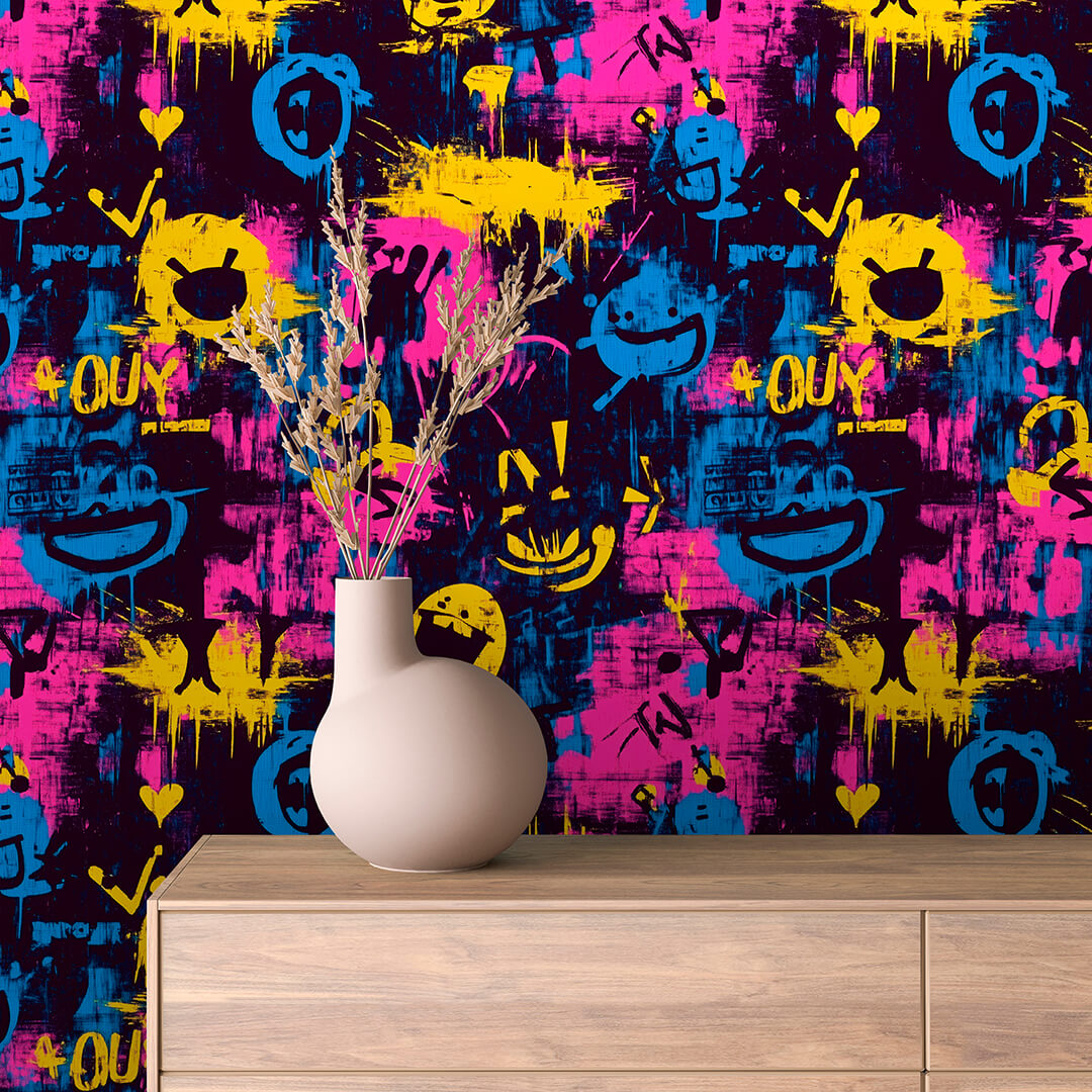Papier Peint Artistique Style Street Art Multicolore