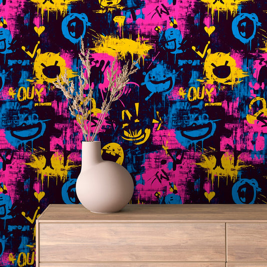 Papier Peint Artistique Style Street Art Multicolore