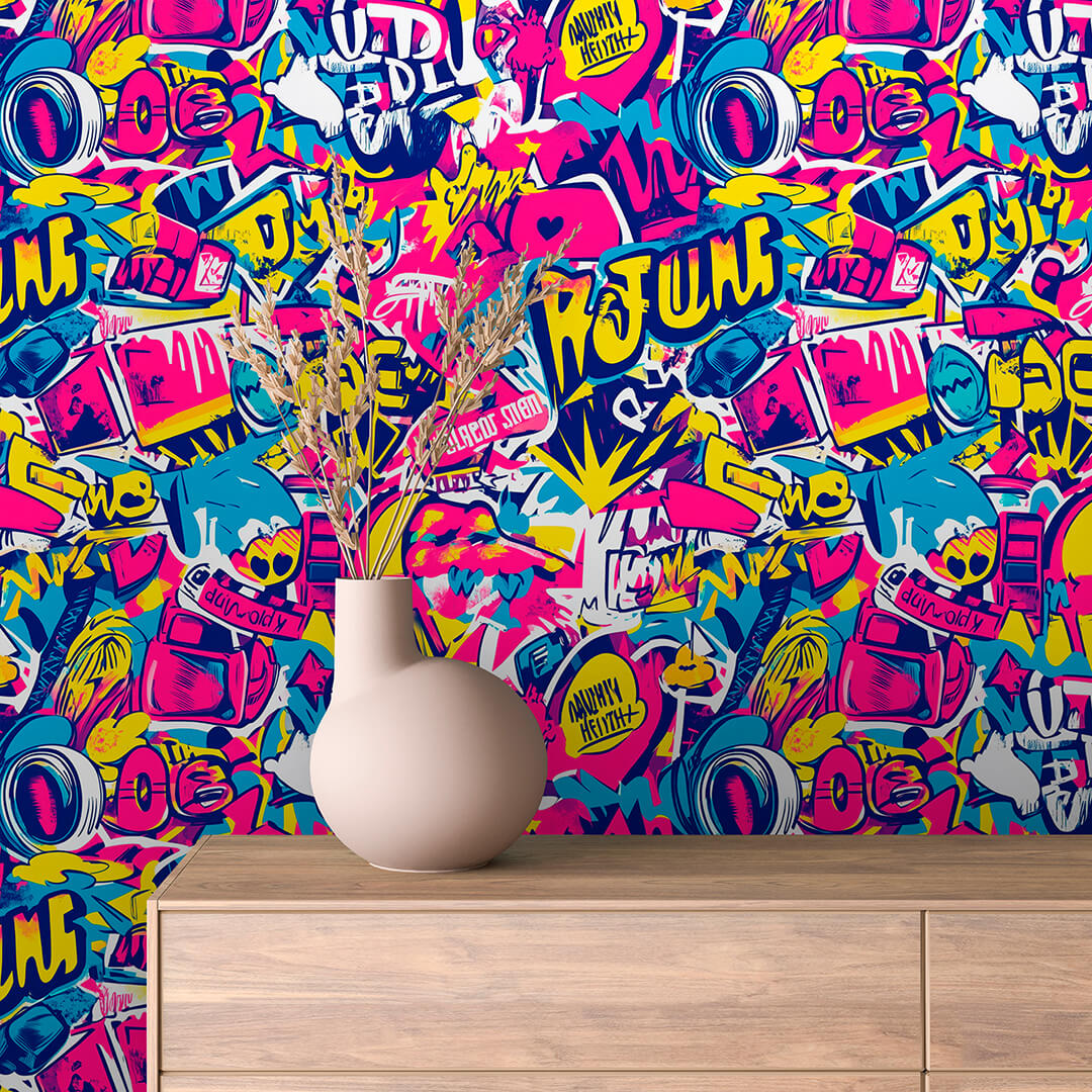 Papier Peint Artistique Style Street Art Multicolore