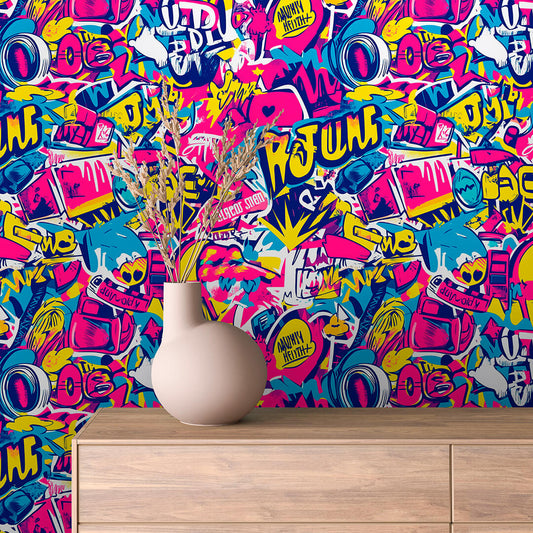 Papier Peint Artistique Style Street Art Multicolore