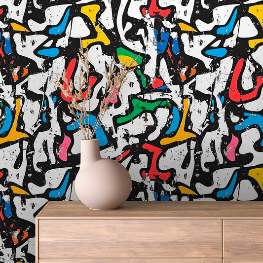 Papier Peint Artistique Style Street Art Multicolore