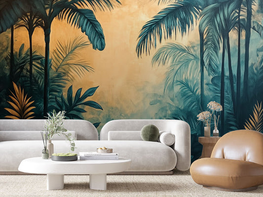 Papier Peint Feuilles Tropicales Chic Élégant
