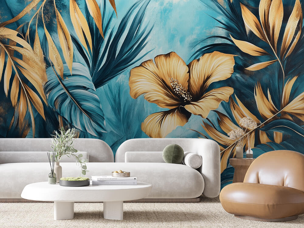 Papier Peint Feuilles Tropicales Chic Élégant