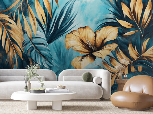 Papier Peint Feuilles Tropicales Chic Élégant