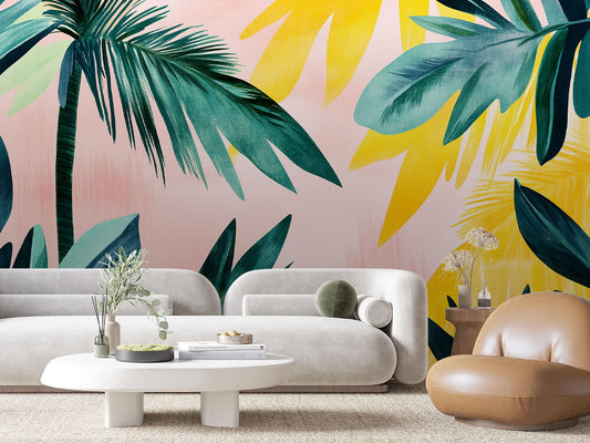 Papier Peint Feuilles Tropicales Chic Élégant