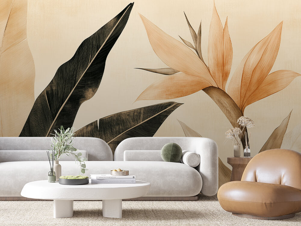 Papier Peint Feuilles Tropicales Chic Élégant