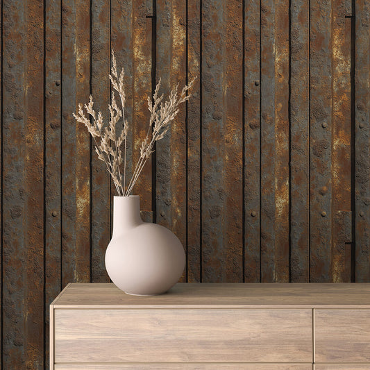 Papier Peint Effet Métal Industriel – Style Loft Vintage