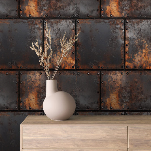 Papier Peint Effet Métal Industriel – Style Loft Vintage
