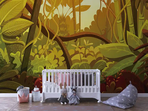 Papier Peint Panoramique Bébé Jungle Univers Doux