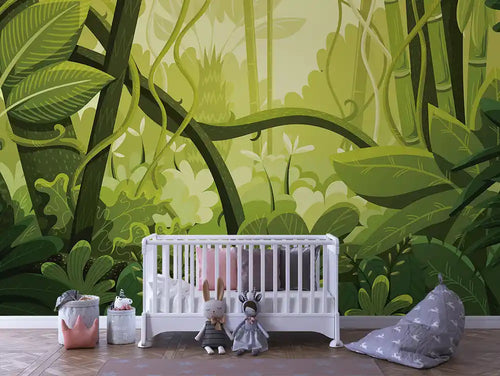 Papier Peint Panoramique Bébé Jungle Univers Doux