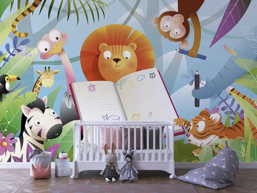 Papier Peint Panoramique Bébé Jungle Univers Doux