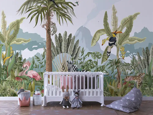 Papier Peint Panoramique Bébé Jungle Univers Doux