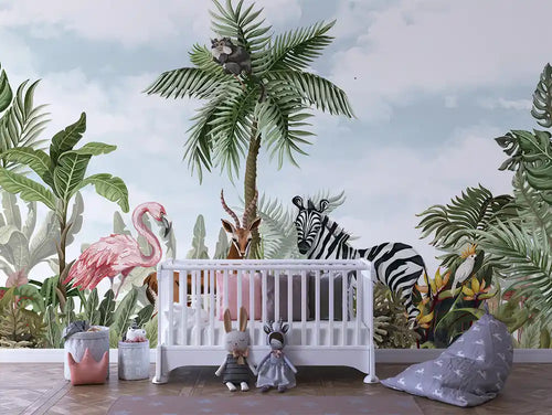 Papier Peint Panoramique Bébé Jungle Univers Doux