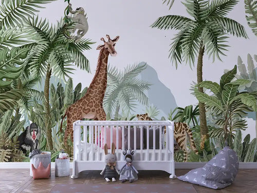 Papier Peint Panoramique Bébé Jungle Univers Doux