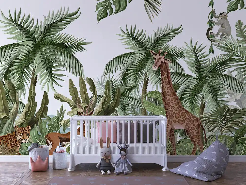 Papier Peint Panoramique Bébé Jungle Univers Doux