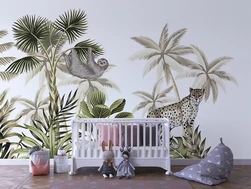 Papier Peint Panoramique Bébé Jungle Univers Doux