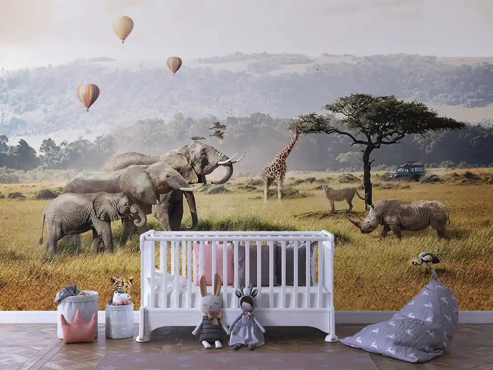 Papier Peint Panoramique Bébé Jungle Univers Doux