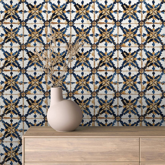 Papier Peint Motif Carreaux Vintage Style Méditerranéen Élégant