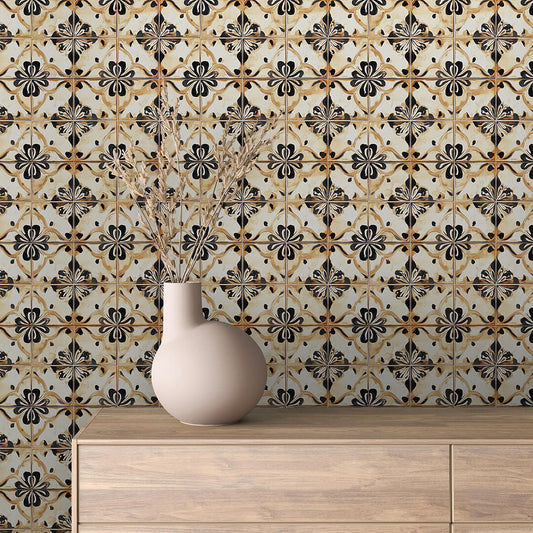 Papier Peint Motif Carreaux Vintage Style Méditerranéen Élégant