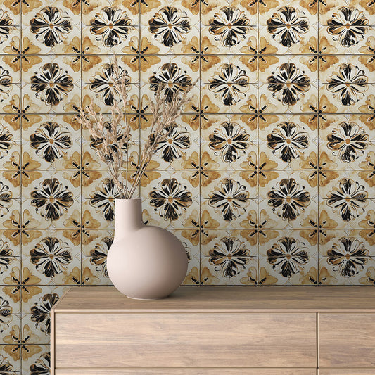 Papier Peint Motif Carreaux Vintage Style Méditerranéen Élégant