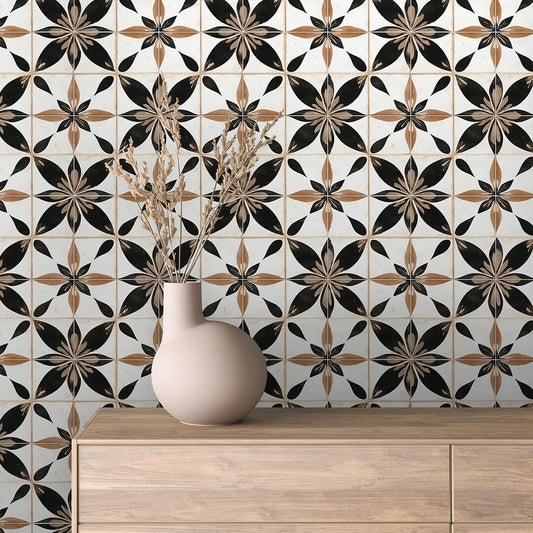 Papier Peint Motif Carreaux Vintage Style Méditerranéen Élégant