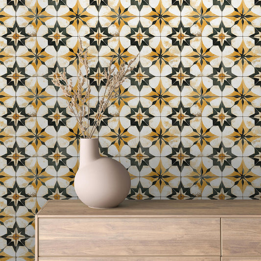Papier Peint Motif Carreaux Vintage Style Méditerranéen Élégant