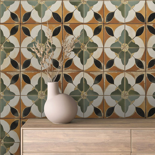 Papier Peint Motif Carreaux Vintage Style Méditerranéen Élégant