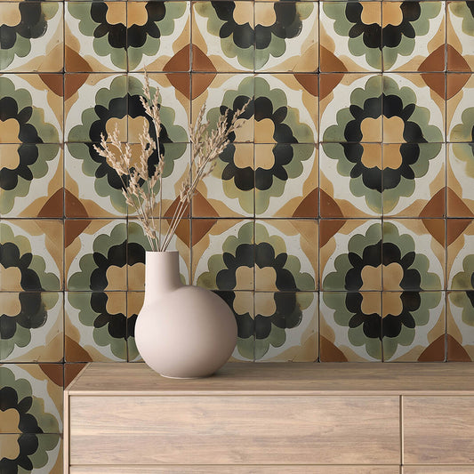 Papier Peint Motif Carreaux Vintage Style Méditerranéen Élégant