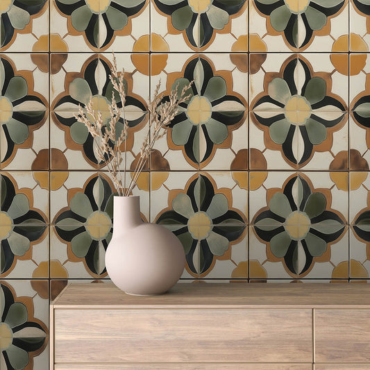 Papier Peint Motif Carreaux Vintage Style Méditerranéen Élégant
