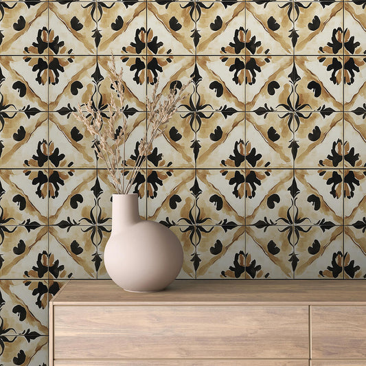 Papier Peint Motif Carreaux Vintage Style Méditerranéen Élégant