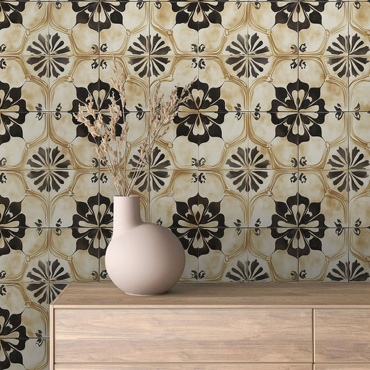 Papier Peint Motif Carreaux Vintage Style Méditerranéen Élégant