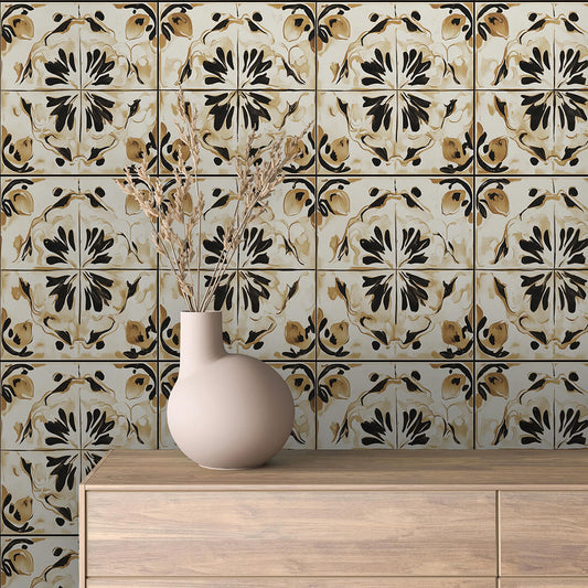Papier Peint Motif Carreaux Vintage Style Méditerranéen Élégant