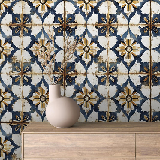 Papier Peint Motif Carreaux Vintage Style Méditerranéen Élégant