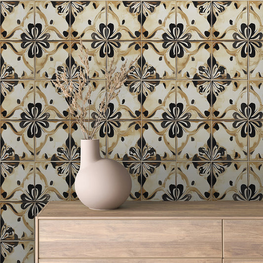 Papier Peint Motif Carreaux Vintage Style Méditerranéen Élégant