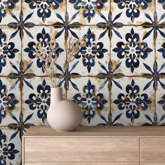 Papier Peint Motif Carreaux Vintage Style Méditerranéen Élégant