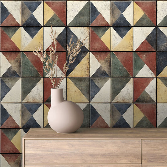 Papier Peint Motif Carreaux Vintage Style Méditerranéen Élégant