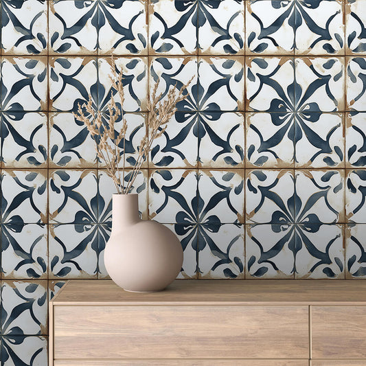 Papier Peint Motif Carreaux Vintage Style Méditerranéen Élégant