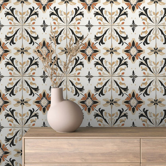 Papier Peint Motif Carreaux Vintage Style Méditerranéen Élégant