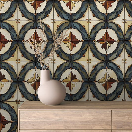 Papier Peint Motif Carreaux Vintage Style Méditerranéen Élégant