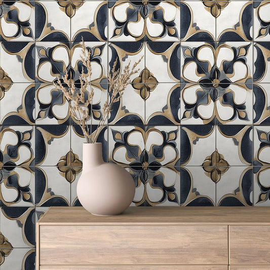 Papier Peint Motif Carreaux Vintage Style Méditerranéen Élégant