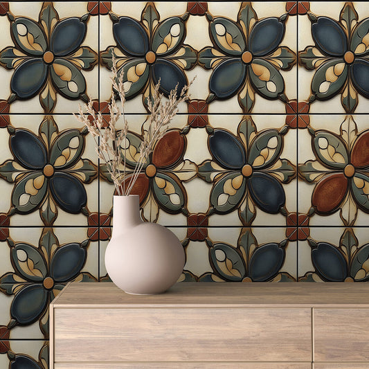 Papier Peint Motif Carreaux Vintage Style Méditerranéen Élégant