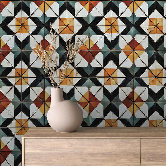 Papier Peint Motif Carreaux Vintage Style Méditerranéen Élégant
