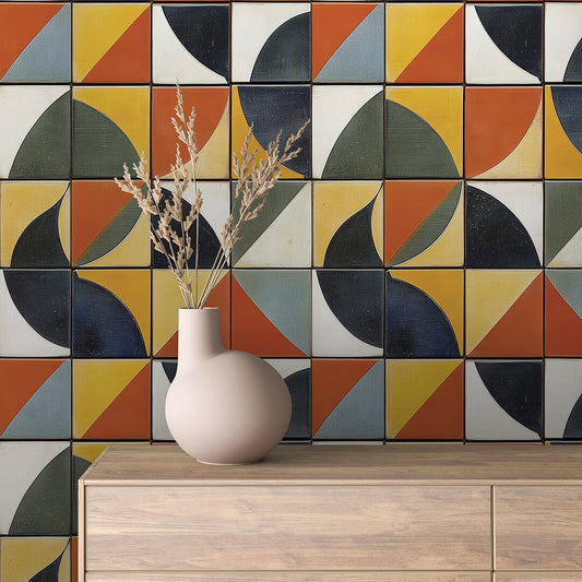 Papier Peint Motif Carreaux Vintage Style Méditerranéen Élégant