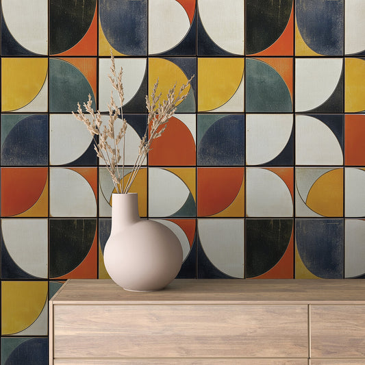 Papier Peint Motif Carreaux Vintage Style Méditerranéen Élégant