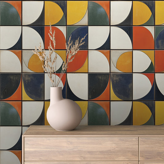 Papier Peint Motif Carreaux Vintage Style Méditerranéen Élégant