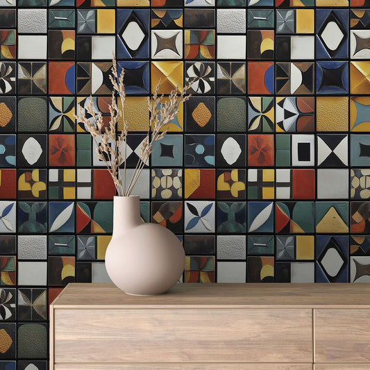 Papier Peint Motif Carreaux Vintage Style Méditerranéen Élégant
