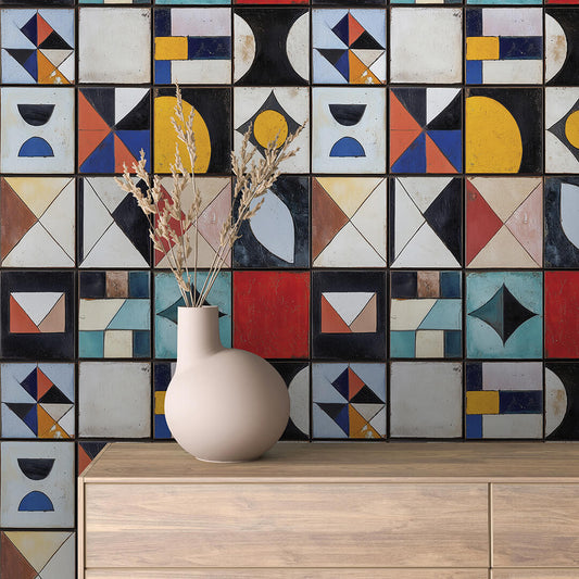 Papier Peint Motif Carreaux Vintage Style Méditerranéen Élégant