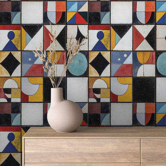 Papier Peint Motif Carreaux Vintage Style Méditerranéen Élégant